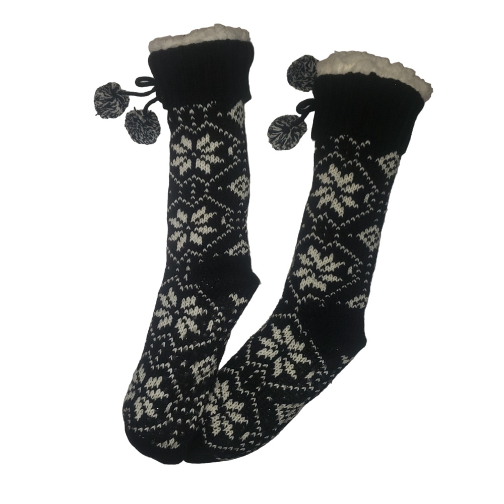 Black and White Faux Fur Lined Cabin Socks One Size